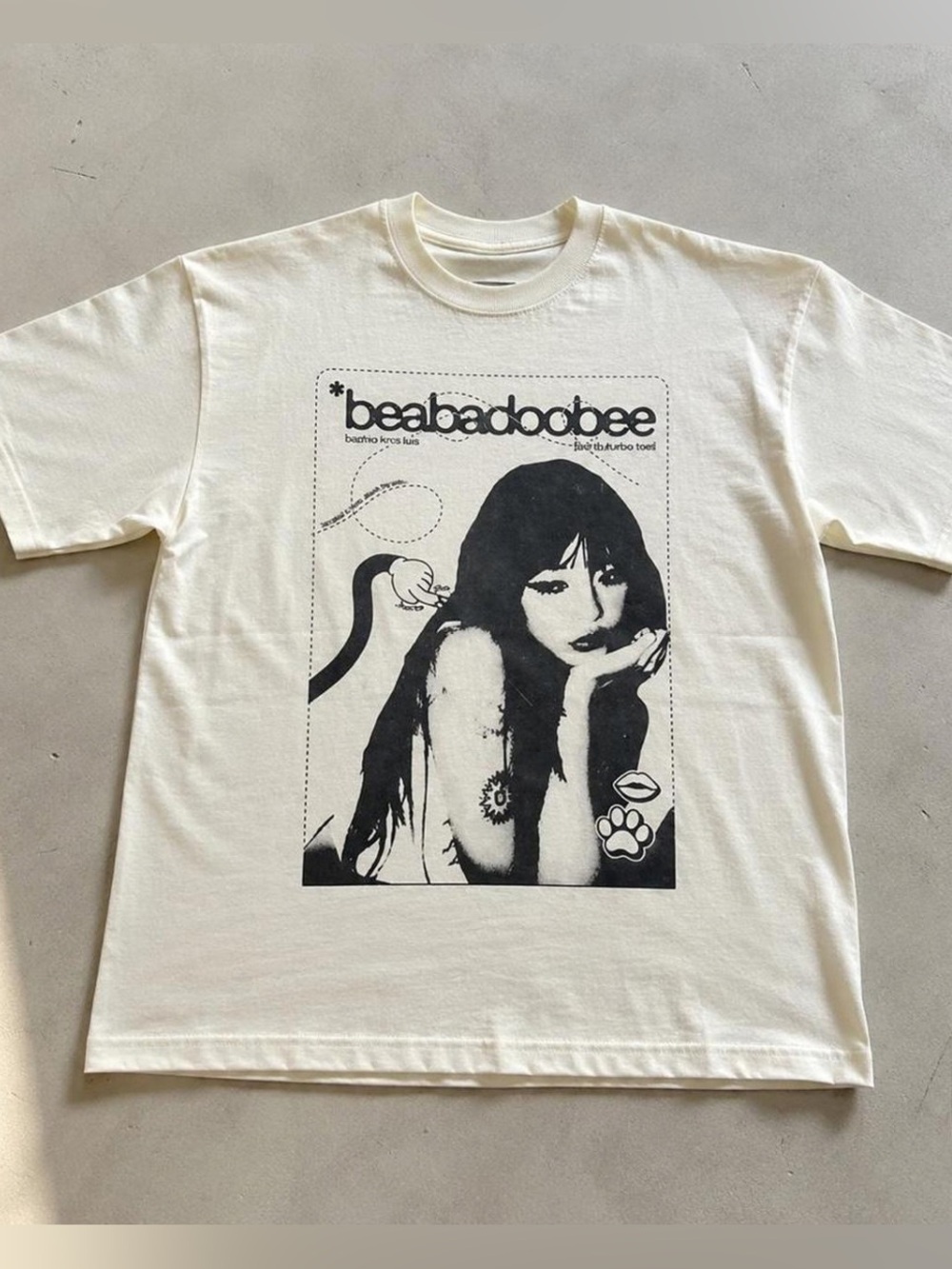 Beabadoobee Cream Graphic Tee with Black Print, Crewneck Designed for Everyday